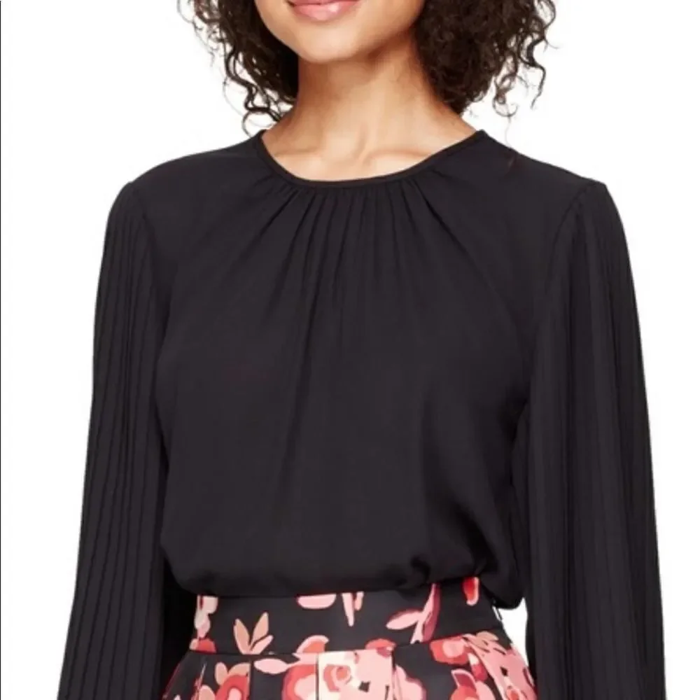 KATE SPADE Black Flutter Blouse Pleated Sleeve XSMALL